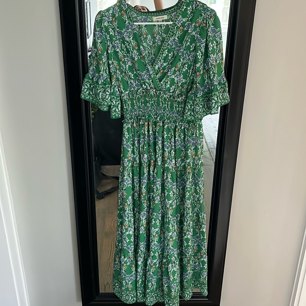 MAX STUDIO Flutter Sleeve Maxi Dress Green